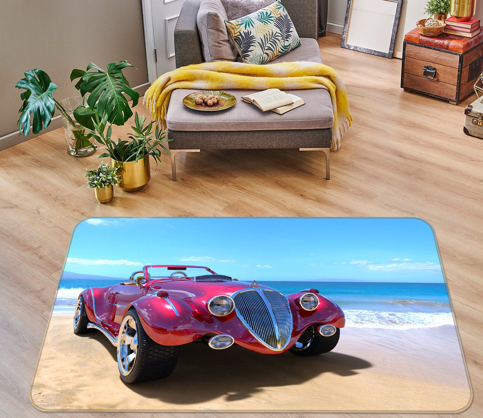 3D Seaside Sports Car 67220 Vehicle Non Slip Rug Mat