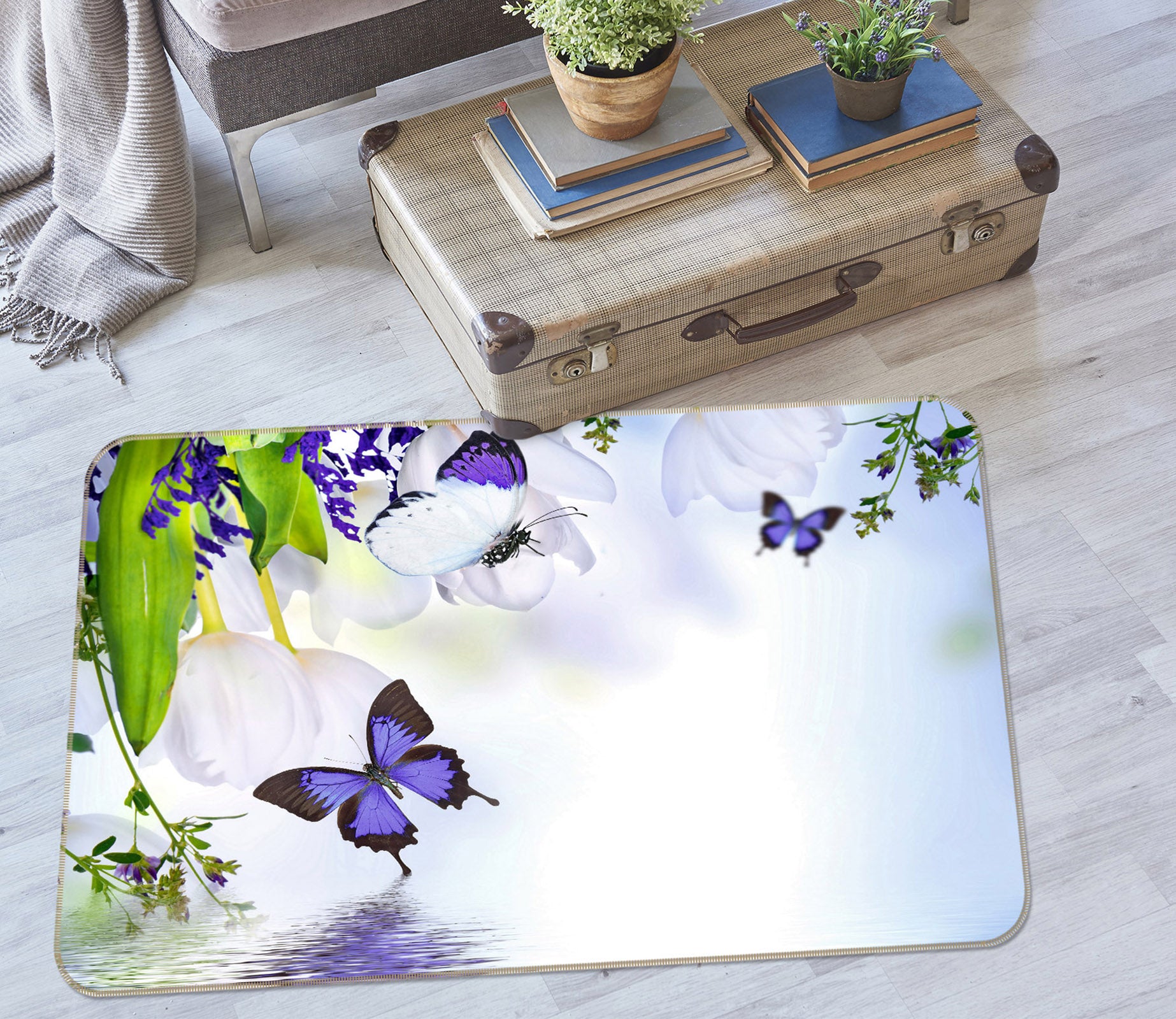 3D Purple Butterfly 68175 Animal Non Slip Rug Mat