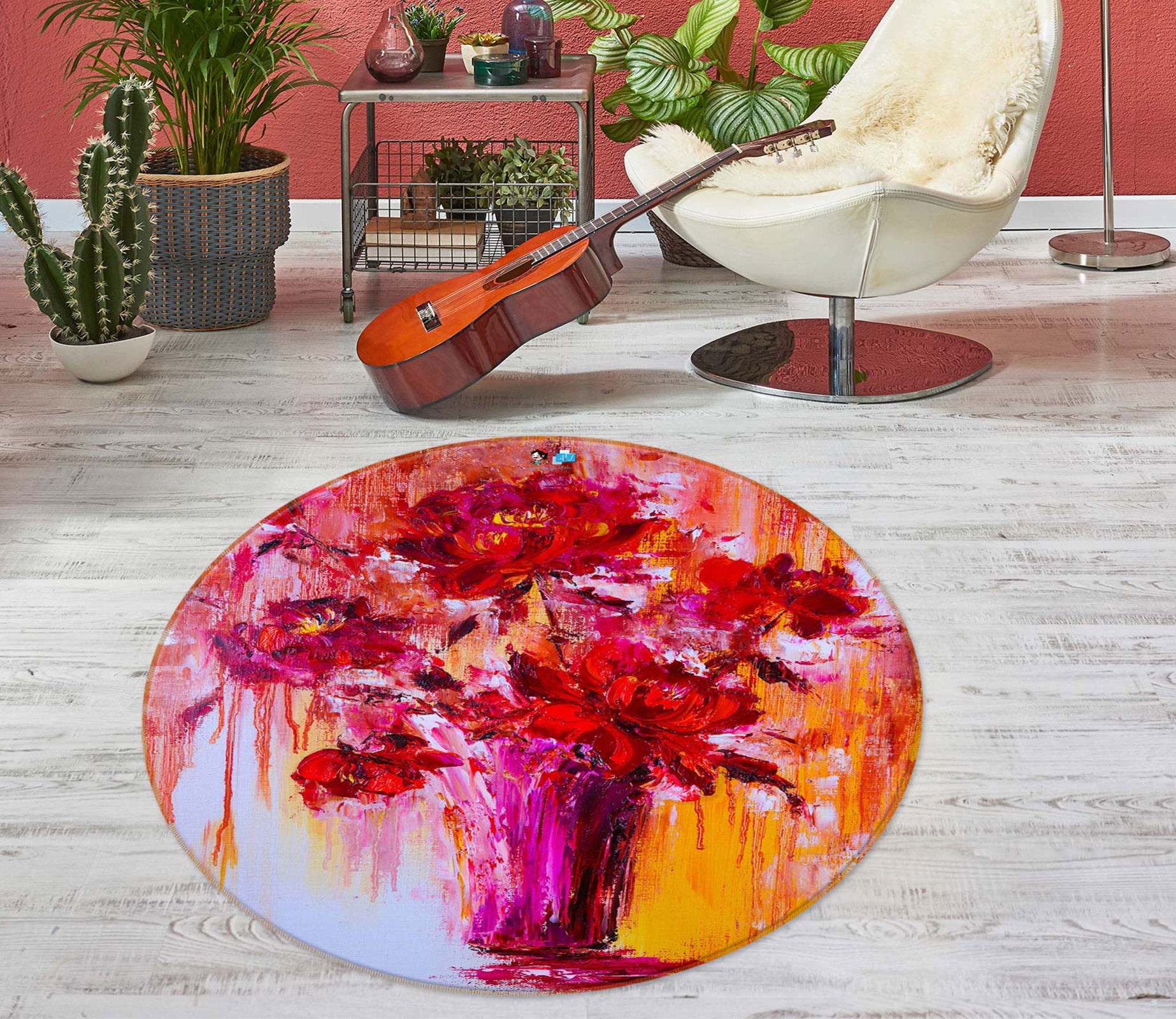 3D Flower Painting 721 Skromova Marina Rug Round Non Slip Rug Mat