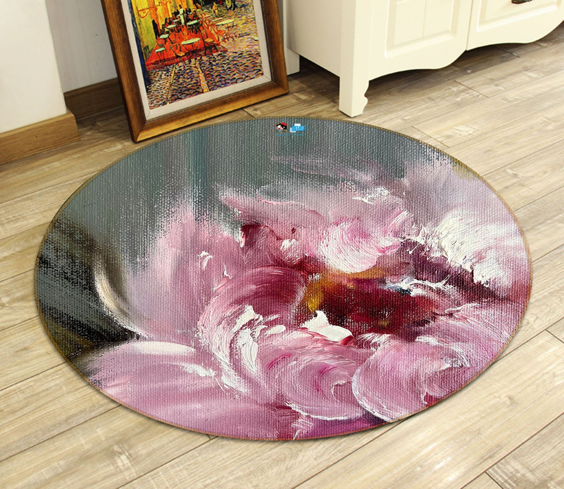 3D Flower Paint 876 Skromova Marina Rug Round Non Slip Rug Mat