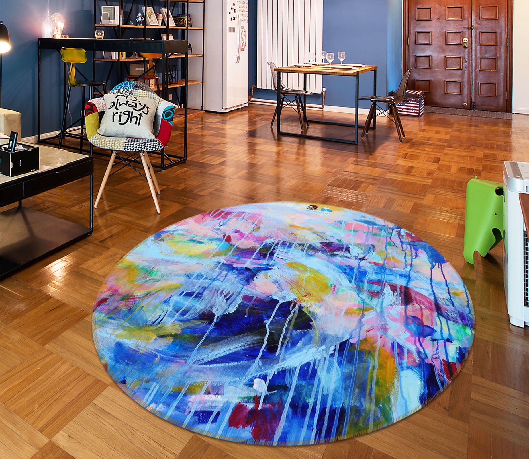 3D Flowing Watercolor 1325 Misako Chida Rug Round Non Slip Rug Mat