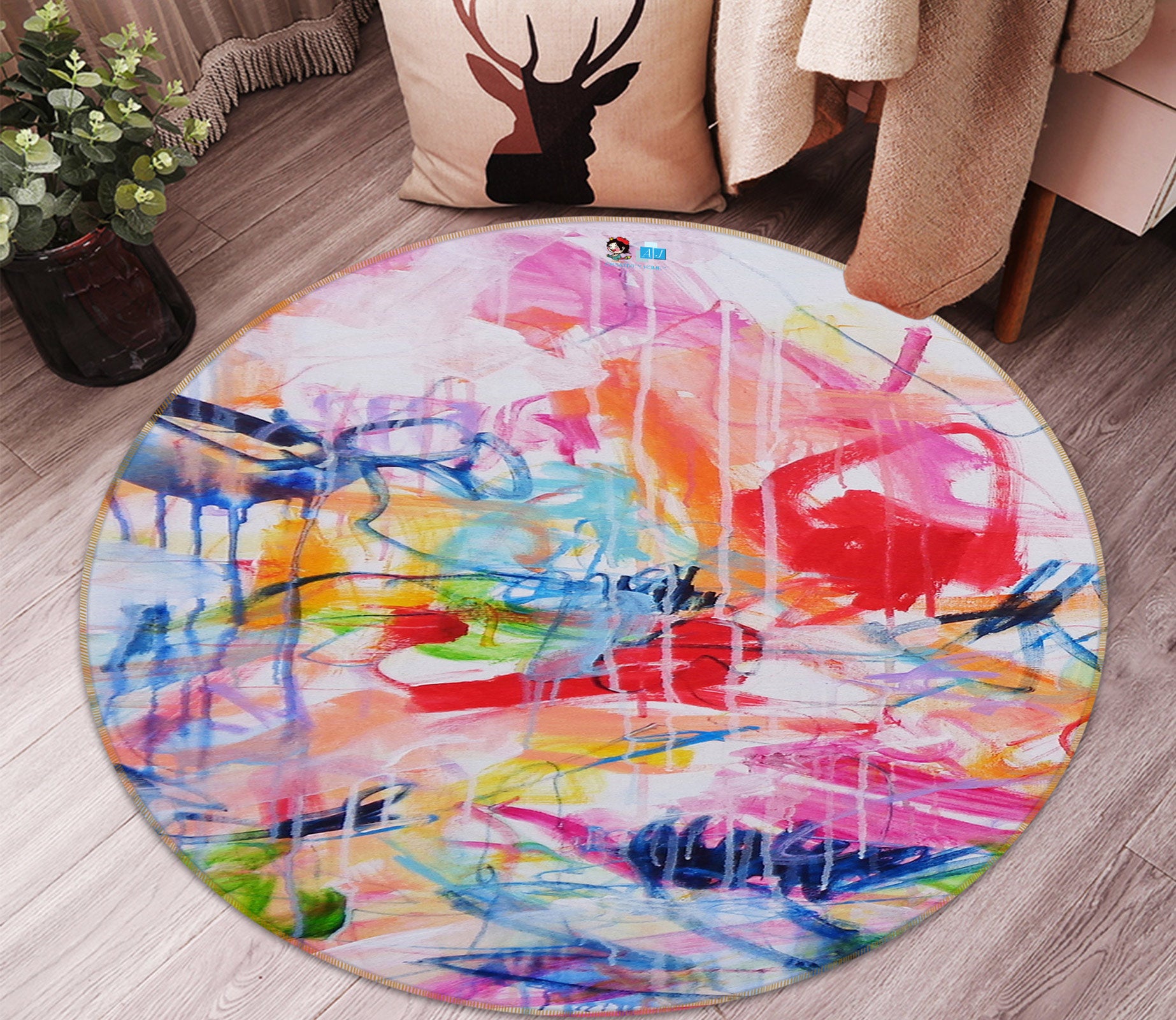 3D Colorful Graffiti 1400 Misako Chida Rug Round Non Slip Rug Mat