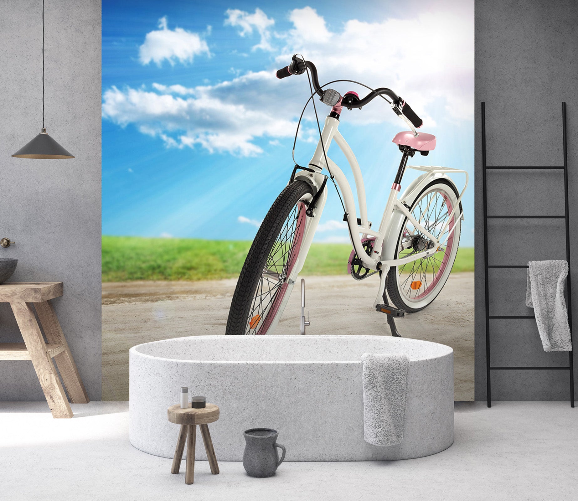 3D Sunny Grass Bike 010 Vehicle Wall Murals