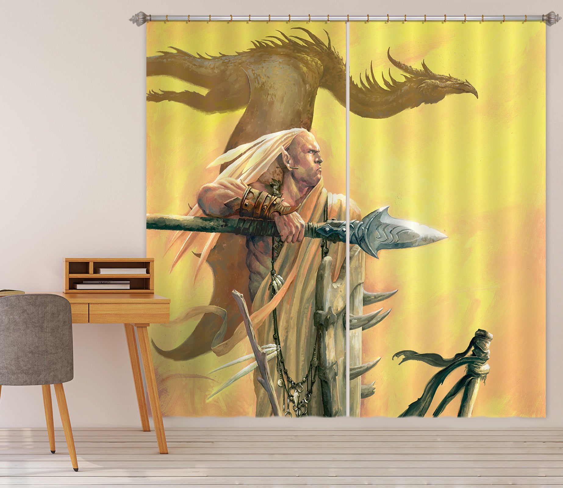 3D Long Hair Sword Man Dragon 7204 Ciruelo Curtain Curtains Drapes