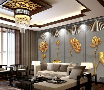 3D Golden Lotus Seeds WC1089 Wall Murals