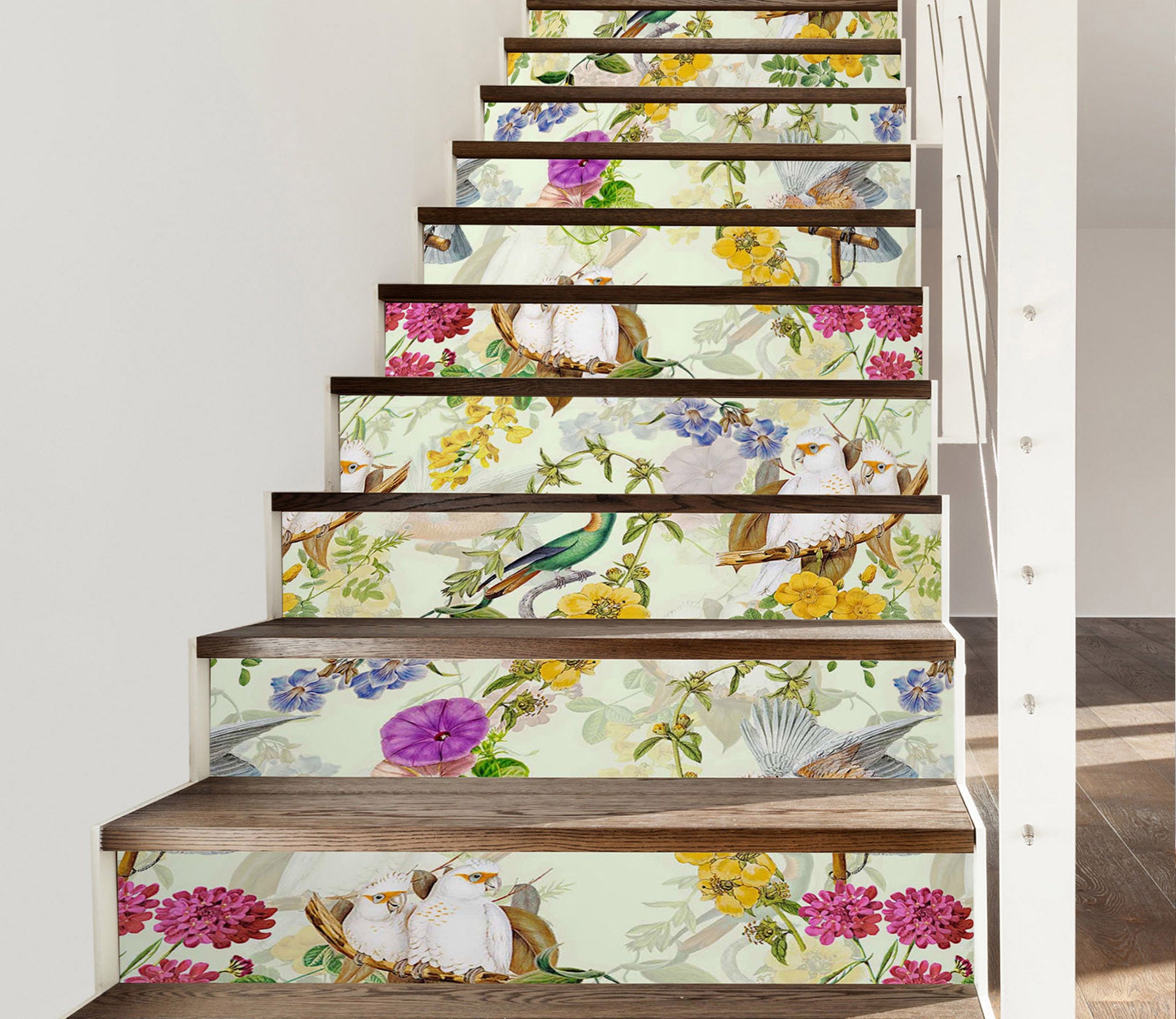 3D Colorful Flower Branch Bird 103210 Uta Naumann Stair Risers