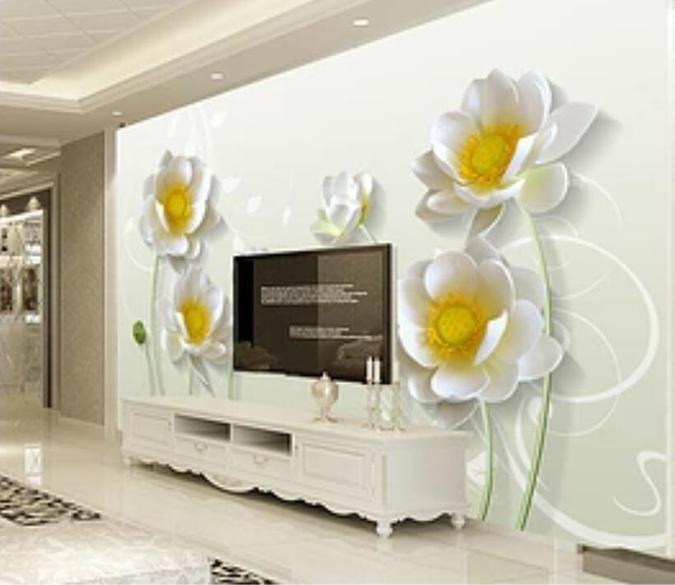 3D White Flowers 008 Wall Murals Wallpaper AJ Wallpaper 2 