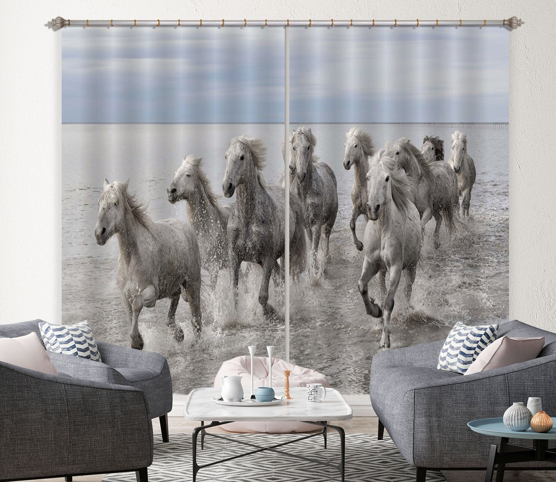 3D White Horse 155 Marco Carmassi Curtain Curtains Drapes Curtains AJ Creativity Home 