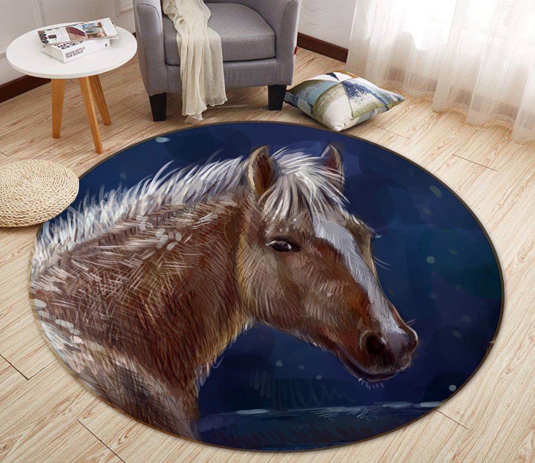 3D Brown Horse 37157 Animal Round Non Slip Rug Mat