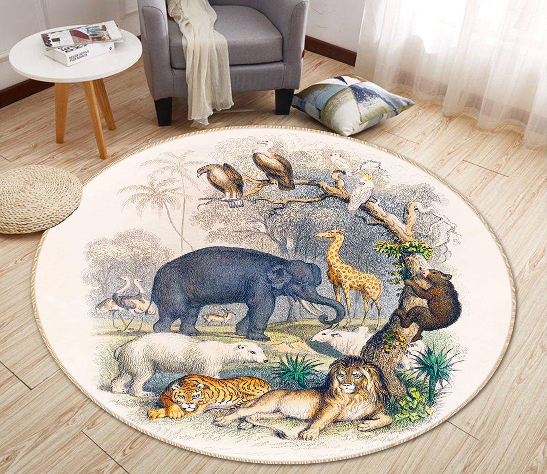 3D Zoo 049 Animal Round Non Slip Rug Mat Mat AJ Creativity Home 