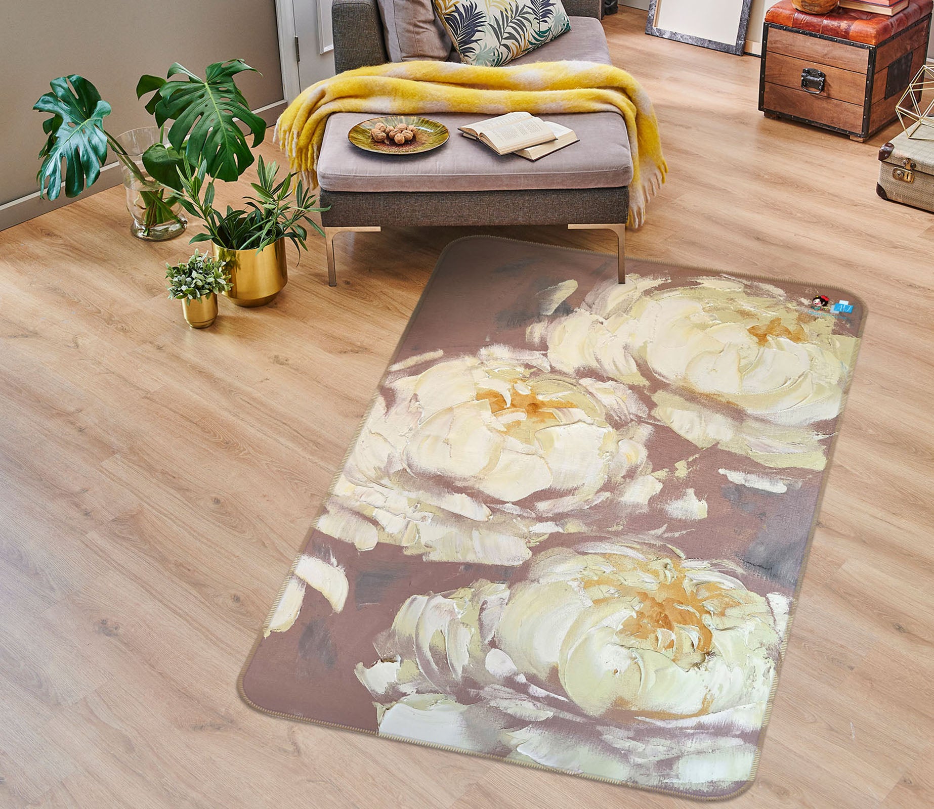 3D White Flower 3854 Skromova Marina Rug Non Slip Rug Mat