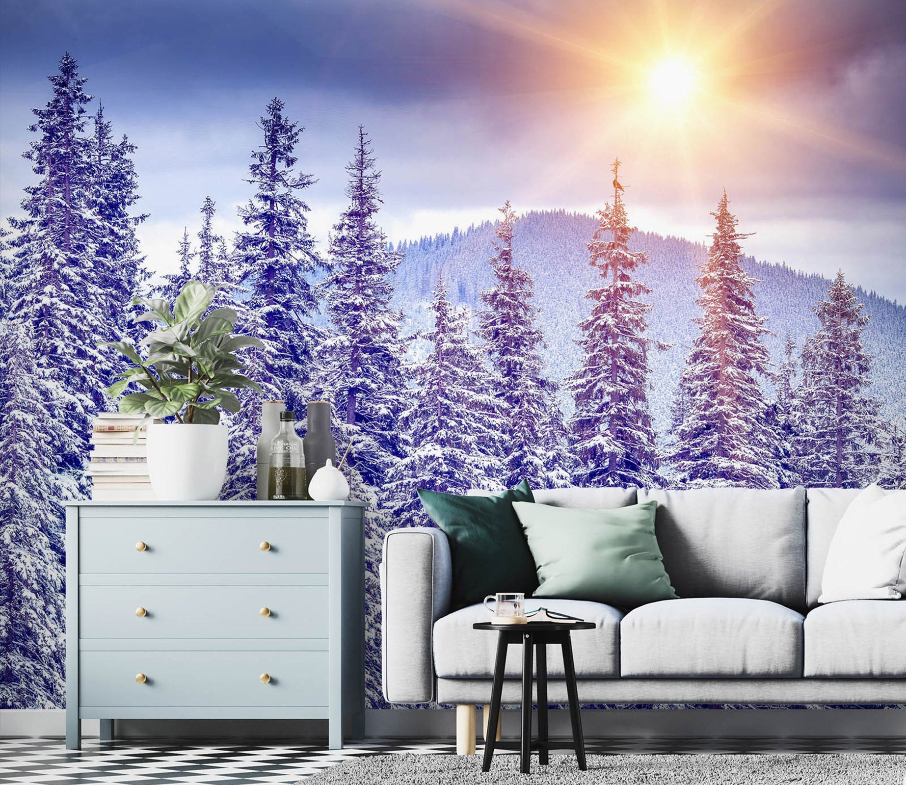 3D Snow Forest Mountain 58054 Wall Murals