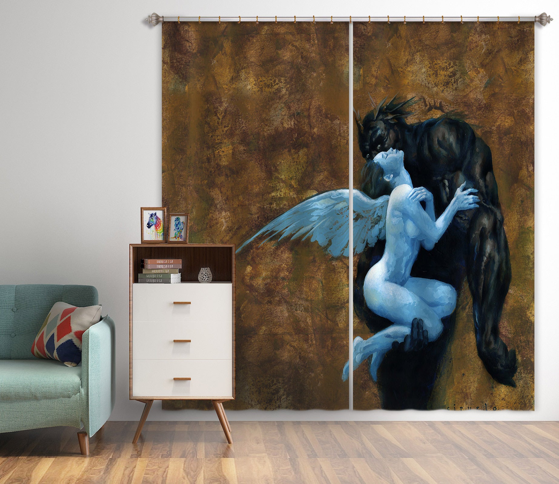 3D Winged Woman Monster 7191 Ciruelo Curtain Curtains Drapes