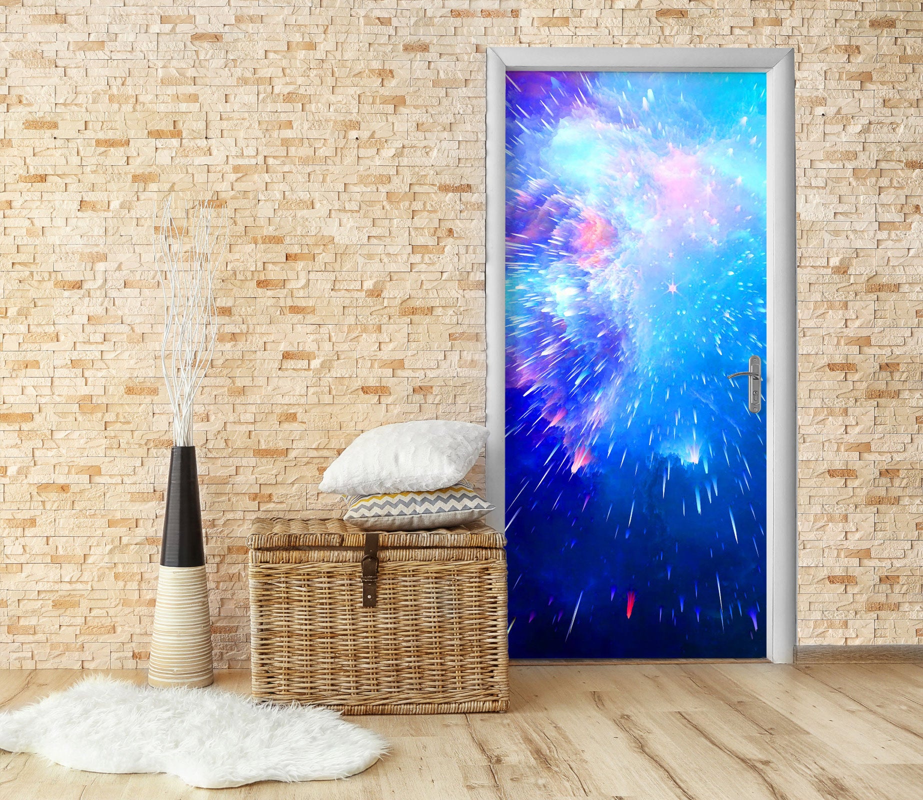 3D Blue Firework 24196 Door Mural