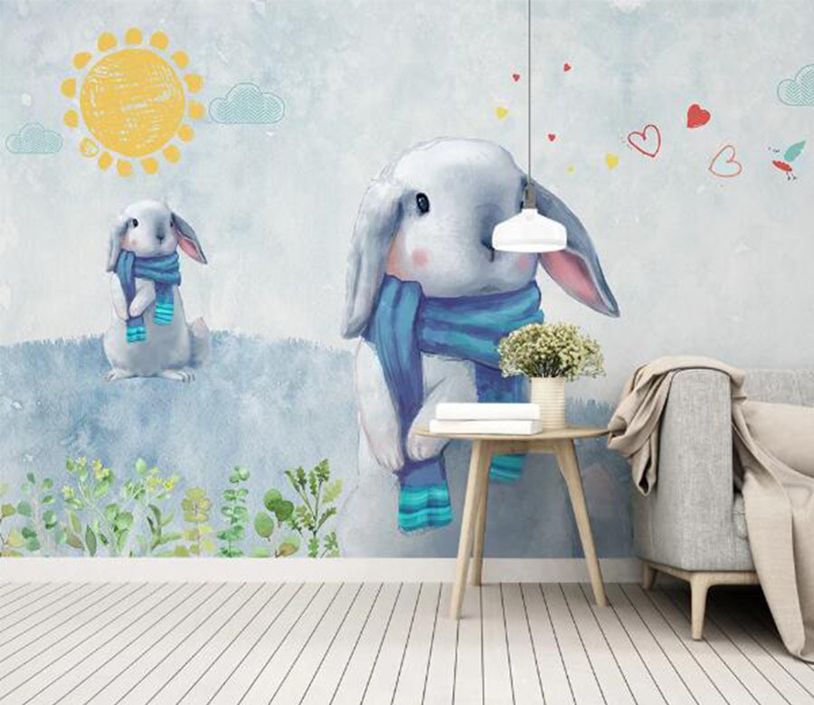 3D Rabbit Scarf WC1039 Wall Murals