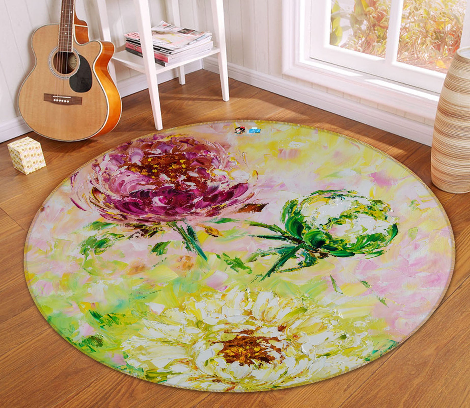 3D Painted Chrysanthemum 878 Skromova Marina Rug Round Non Slip Rug Mat