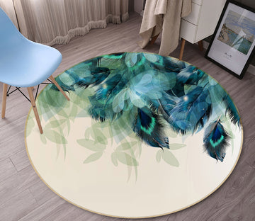3D Feather Leaves 29032 Round Non Slip Rug Mat