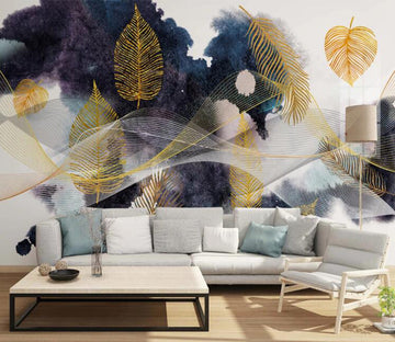 3D Golden Leaf Ink WC1886 Wall Murals