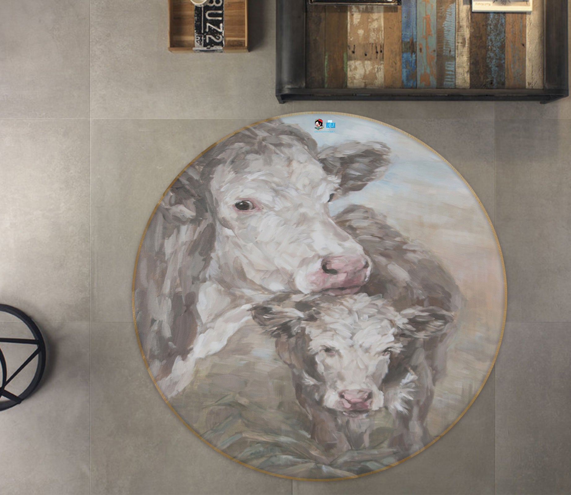 3D Cattle 1098 Debi Coules Rug Round Non Slip Rug Mat