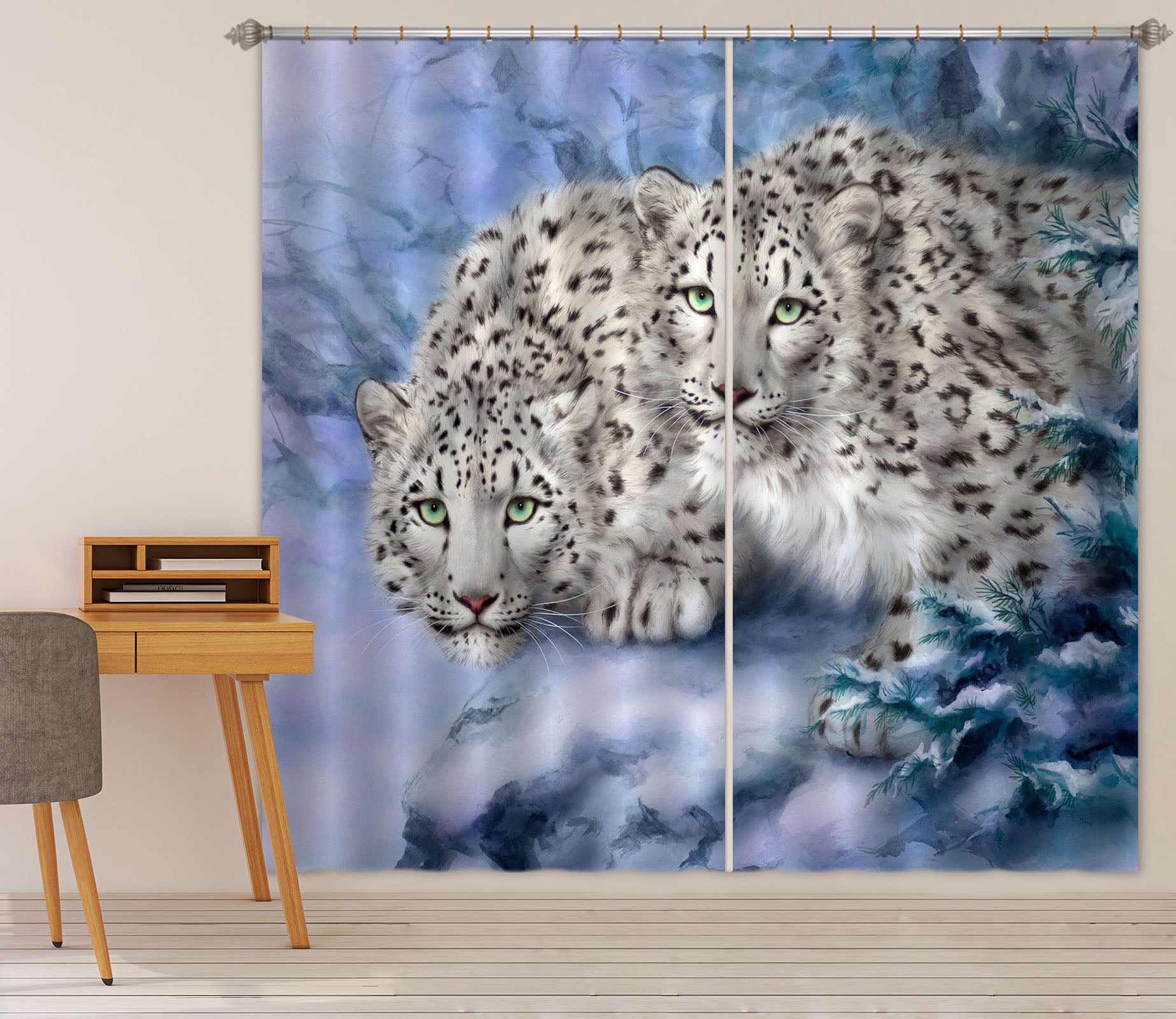 3D Snow Leopard 9102 Kayomi Harai Curtain Curtains Drapes