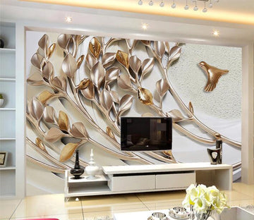 3D Golden Leaf Bird WC894 Wall Murals