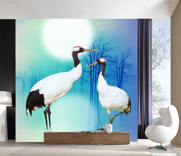 3D Moon White Crane 1089 Wall Murals Wallpaper AJ Wallpaper 2 