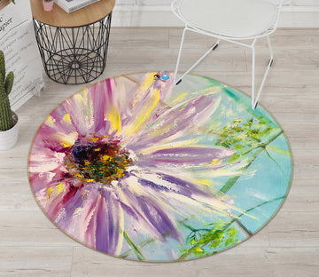 3D Purple Daisy Petals 843 Skromova Marina Rug Round Non Slip Rug Mat