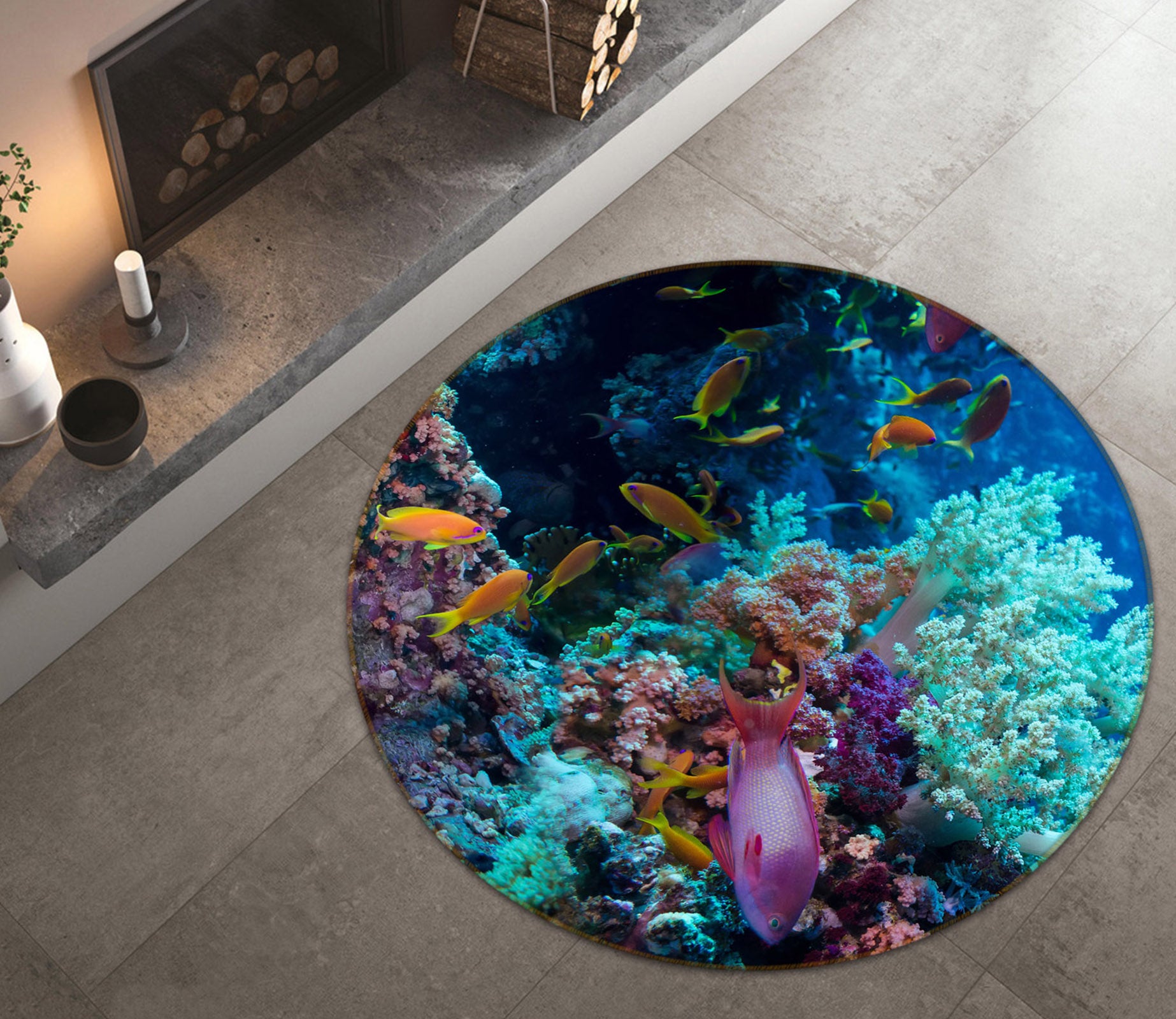 3D Coral Fish 38093 Animal Round Non Slip Rug Mat