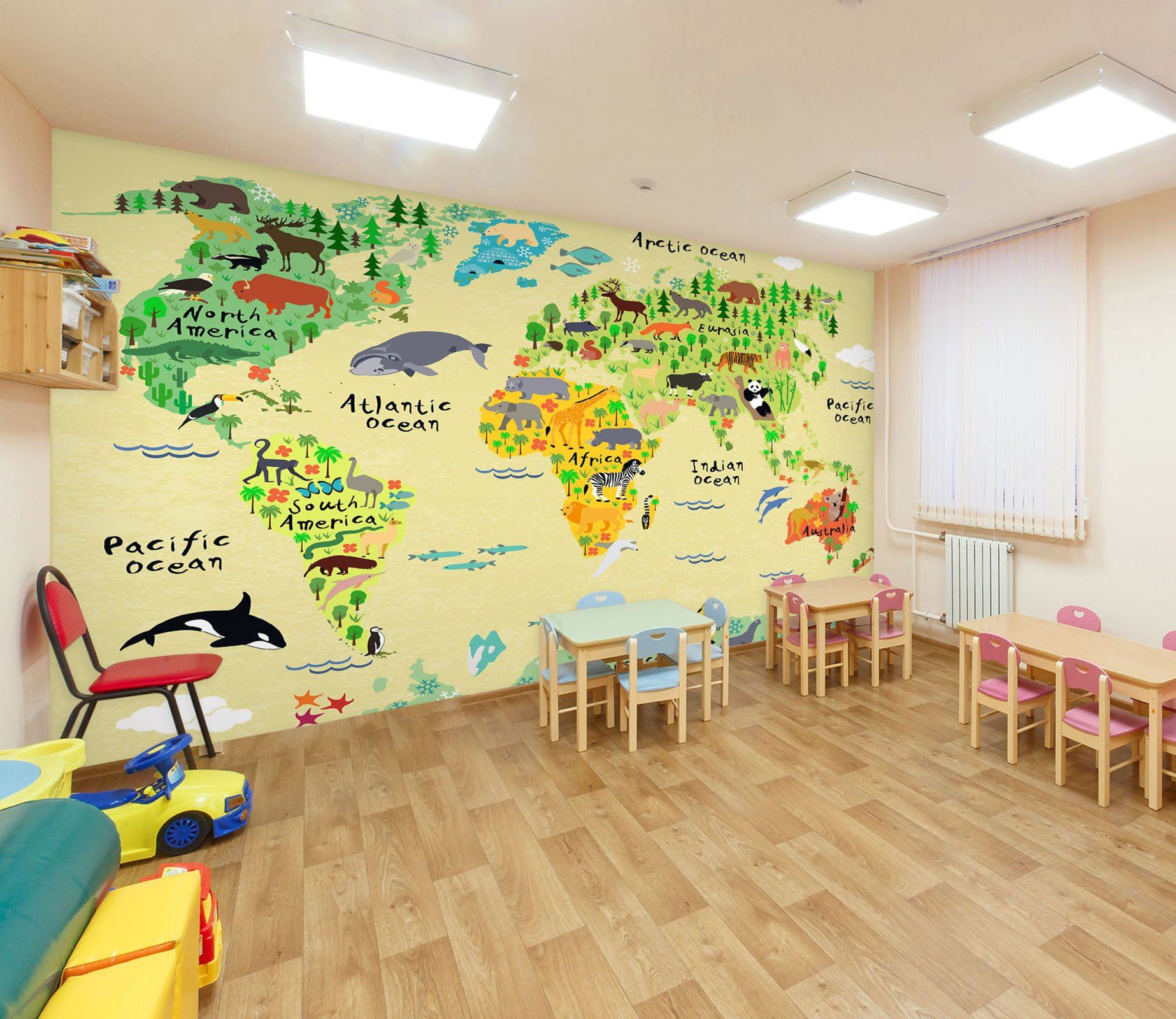 3D Cartoon Animal Map 052 Wall Murals Wallpaper AJ Wallpaper 2 