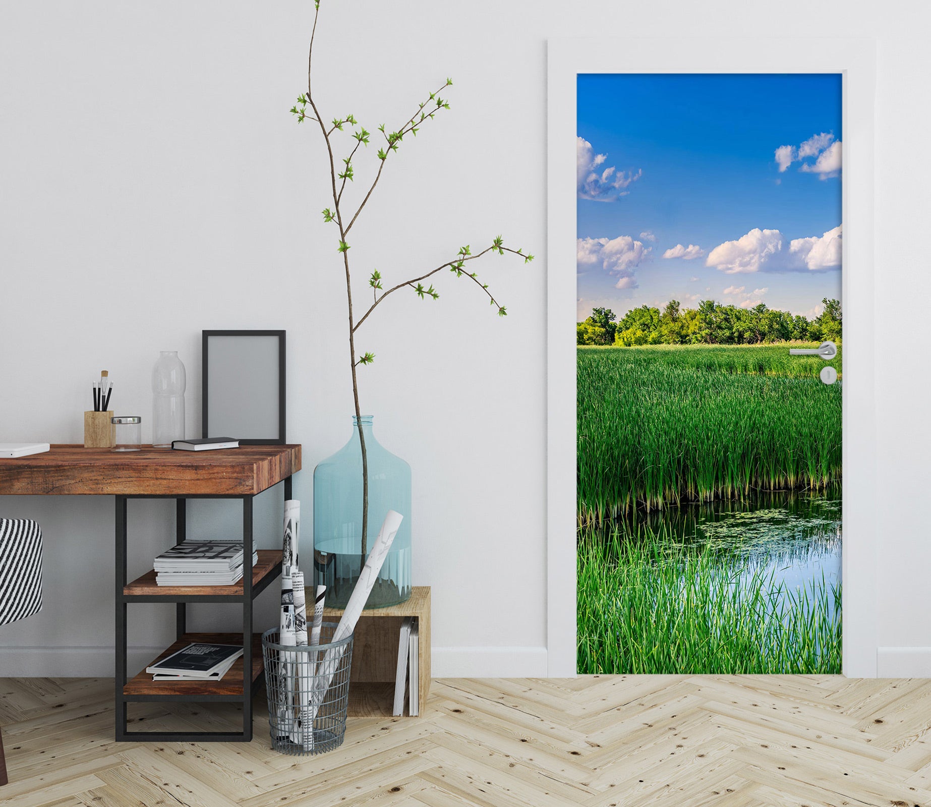 3D Sky Grass River 107218 Beth Sheridan Door Mural