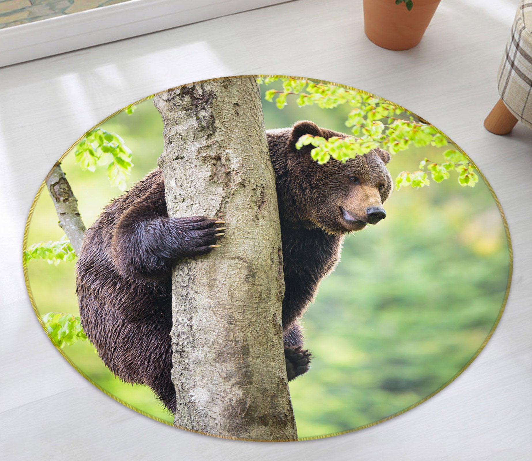 3D Brown Bear 37215 Animal Round Non Slip Rug Mat