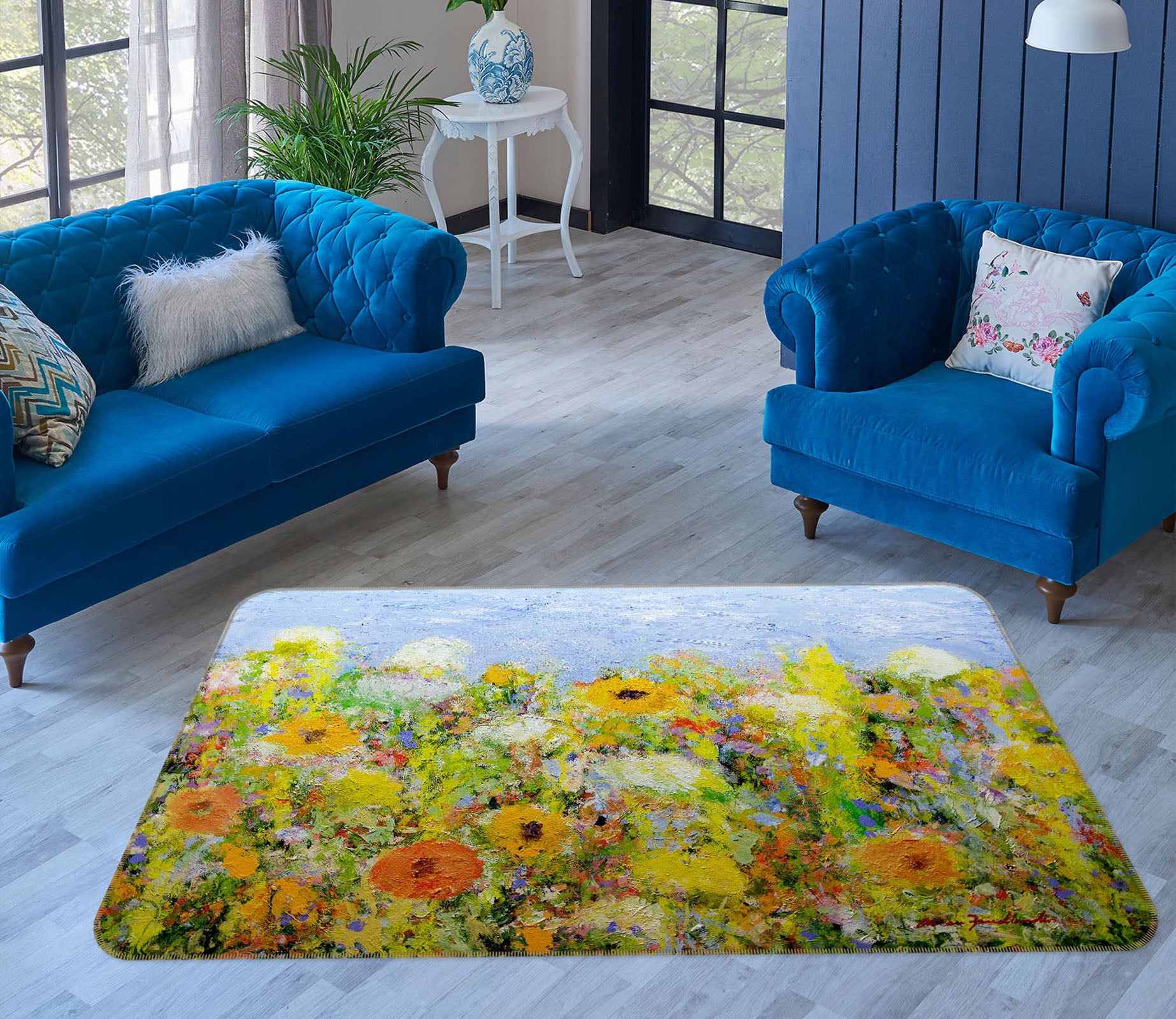 3D Summer Flowers 1115 Allan P. Friedlander Rug Non Slip Rug Mat