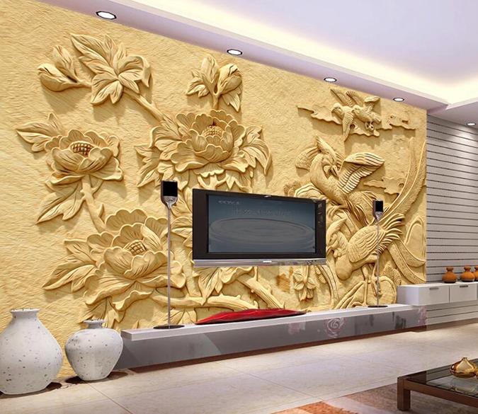 3D Golden Flowers 882 Wall Murals Wallpaper AJ Wallpaper 2 