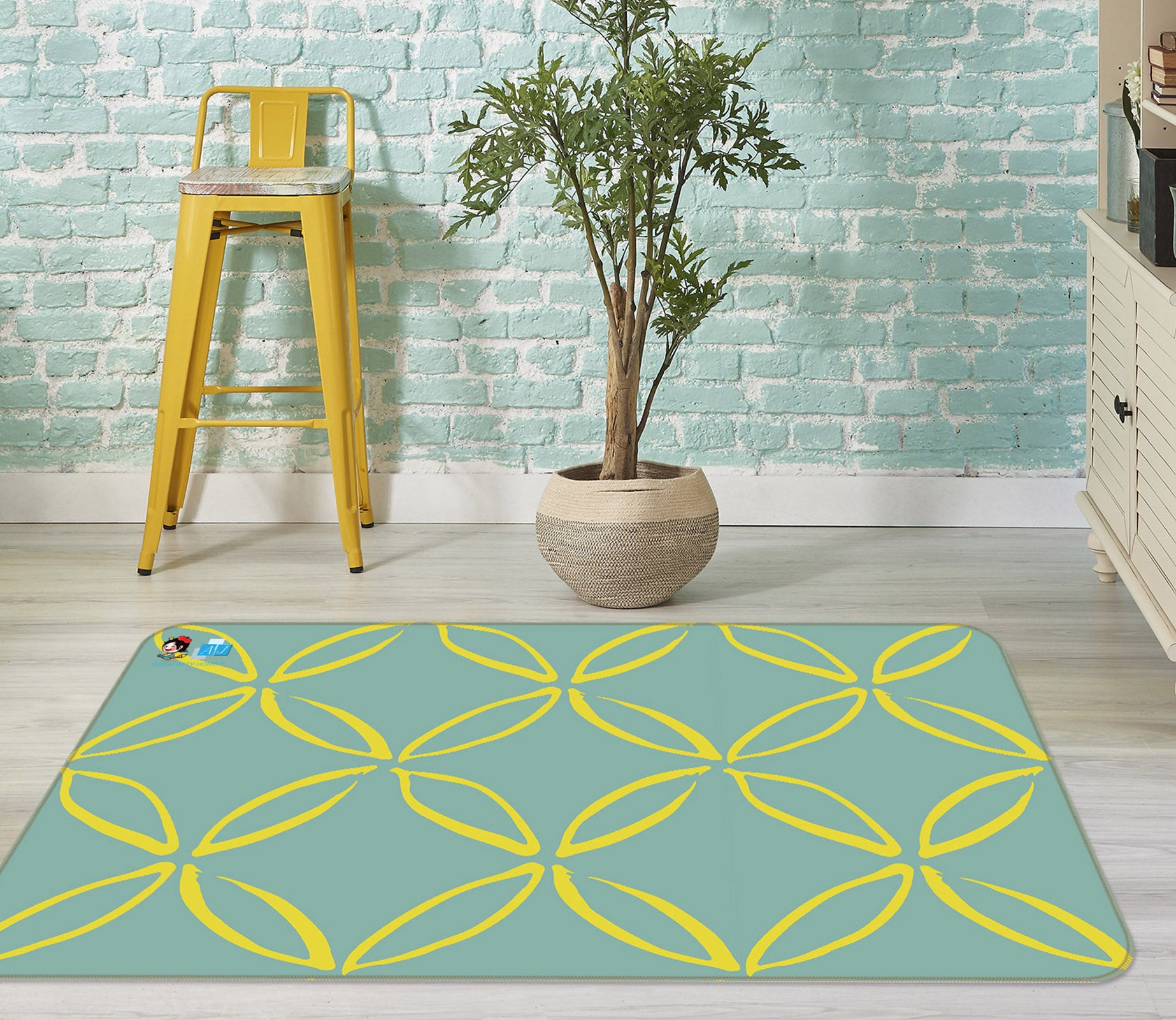 3D Yellow Line Pattern 10754 Kashmira Jayaprakash Rug Non Slip Rug Mat