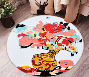 3D Art Vase 1327 Misako Chida Rug Round Non Slip Rug Mat