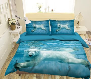 3D Polar Bear Swimming 102 Bed Pillowcases Quilt