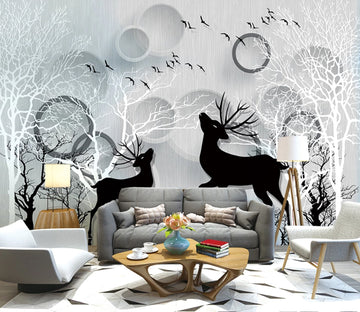 3D Black Deer Tree WC1963 Wall Murals