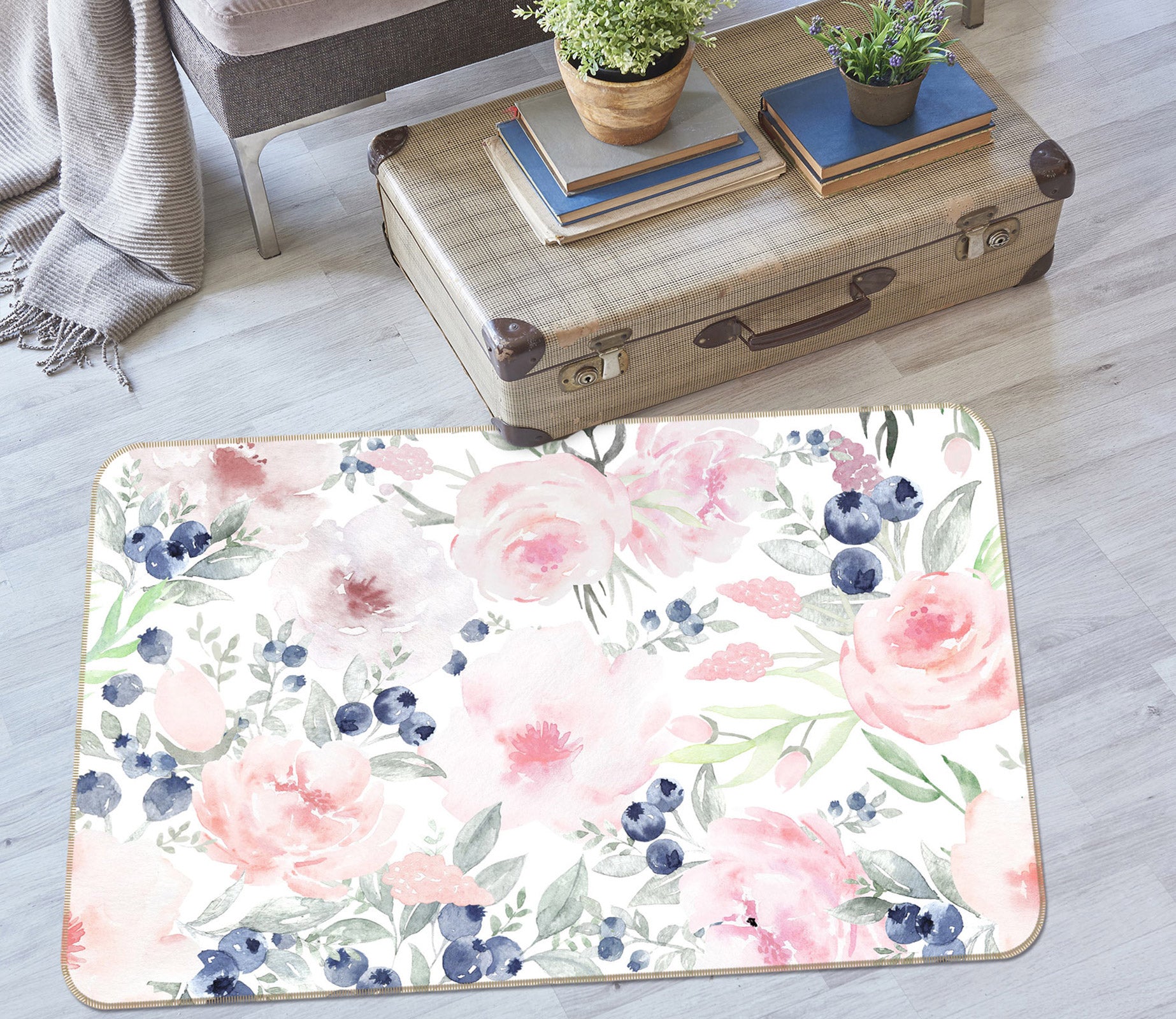 3D Blueberry Flower 099 Uta Naumann Rug Non Slip Rug Mat