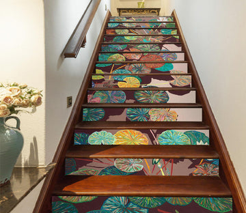 3D Colorful Pattern Lotus Leaf Pond 90126 Allan P. Friedlander Stair Risers