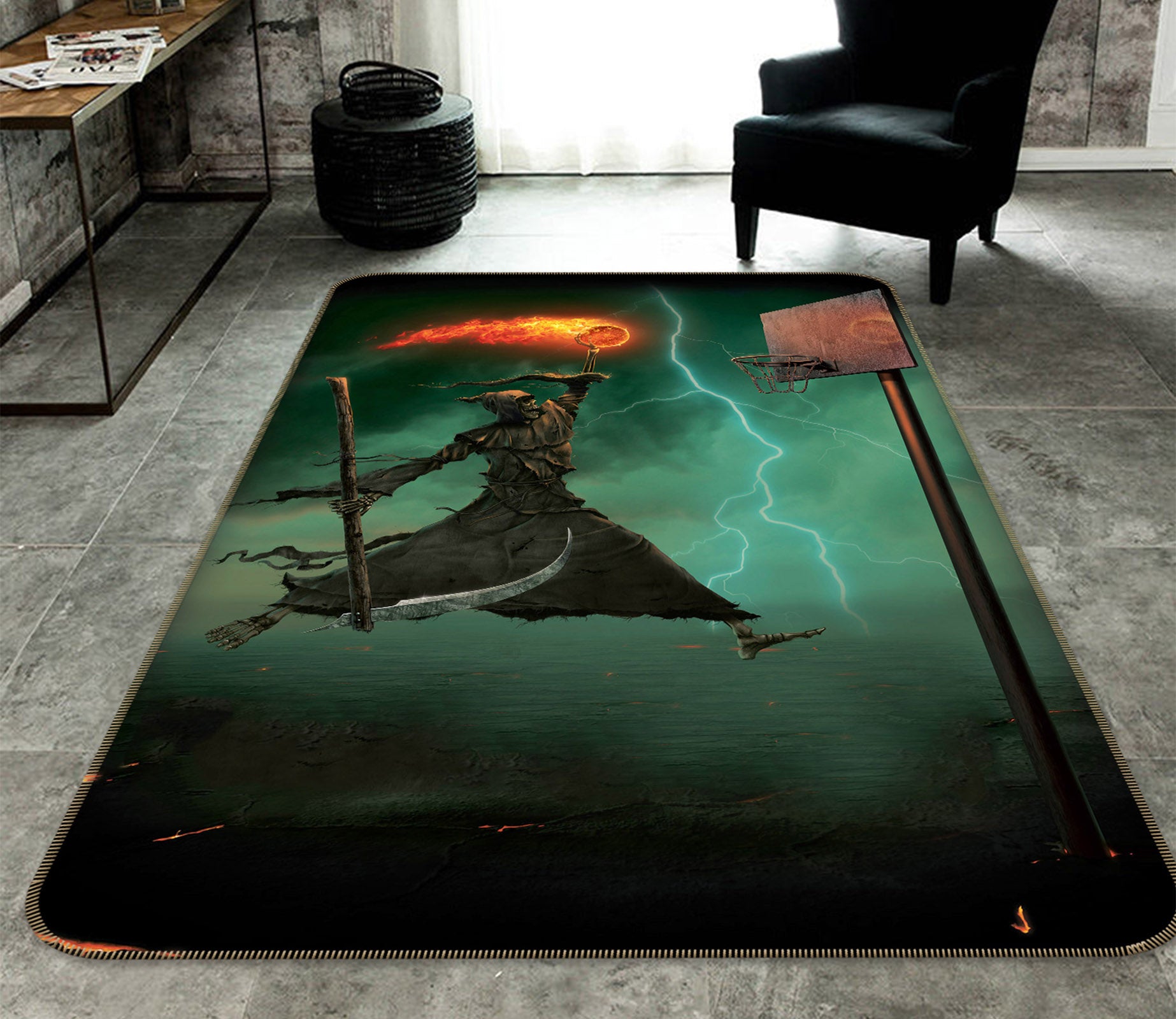 3D Grim Reaper Play Basketball 84216 Vincent Hie Rug Non Slip Rug Mat