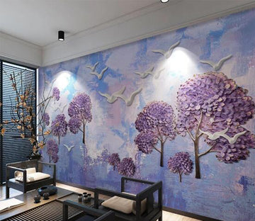 3D Purple Tree Pigeon WC704 Wall Murals