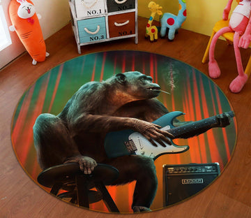 3D Orangutan Playing Guitar 079 Animal Round Non Slip Rug Mat Mat AJ Creativity Home 