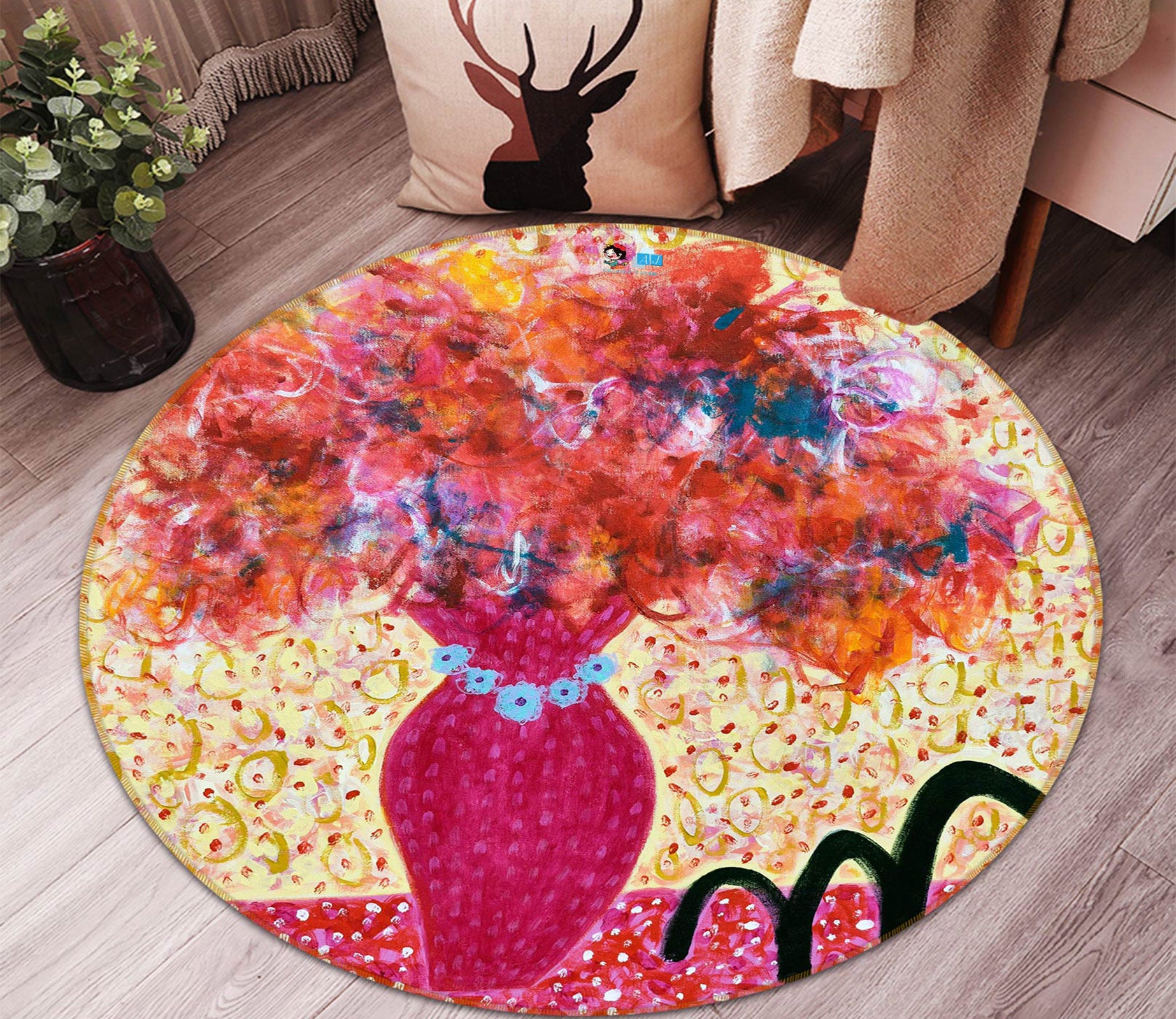 3D Red Flower Vase 1349 Misako Chida Rug Round Non Slip Rug Mat