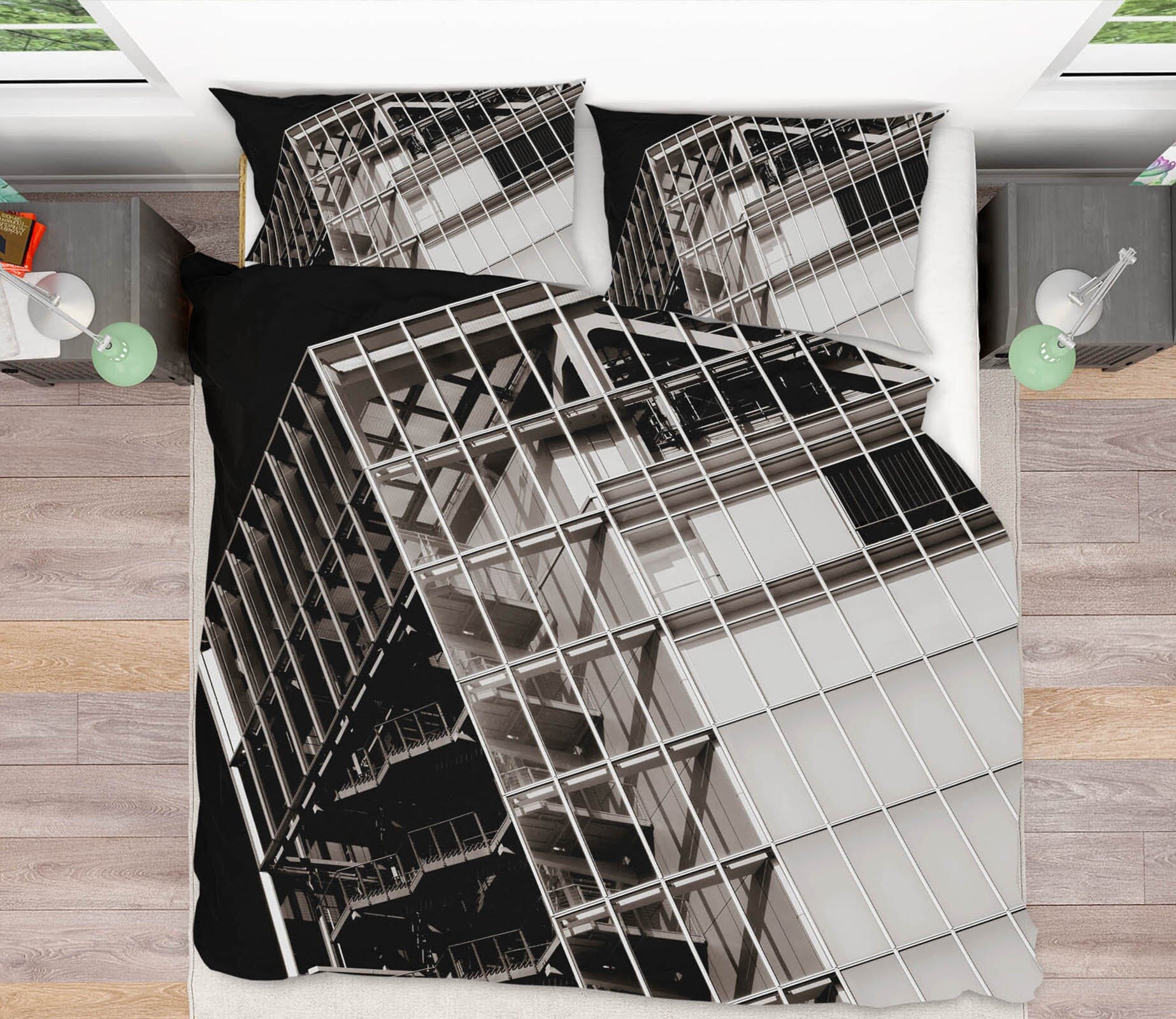 3D Tilted Building 2008 Noirblanc777 Bedding Bed Pillowcases Quilt Quiet Covers AJ Creativity Home 