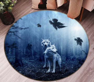 3D Forest Wolf 82060 Animal Round Non Slip Rug Mat