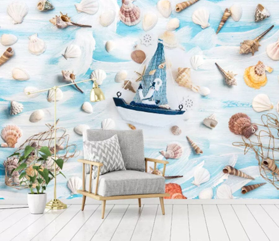 3D Shell Boat 2181 Wall Murals