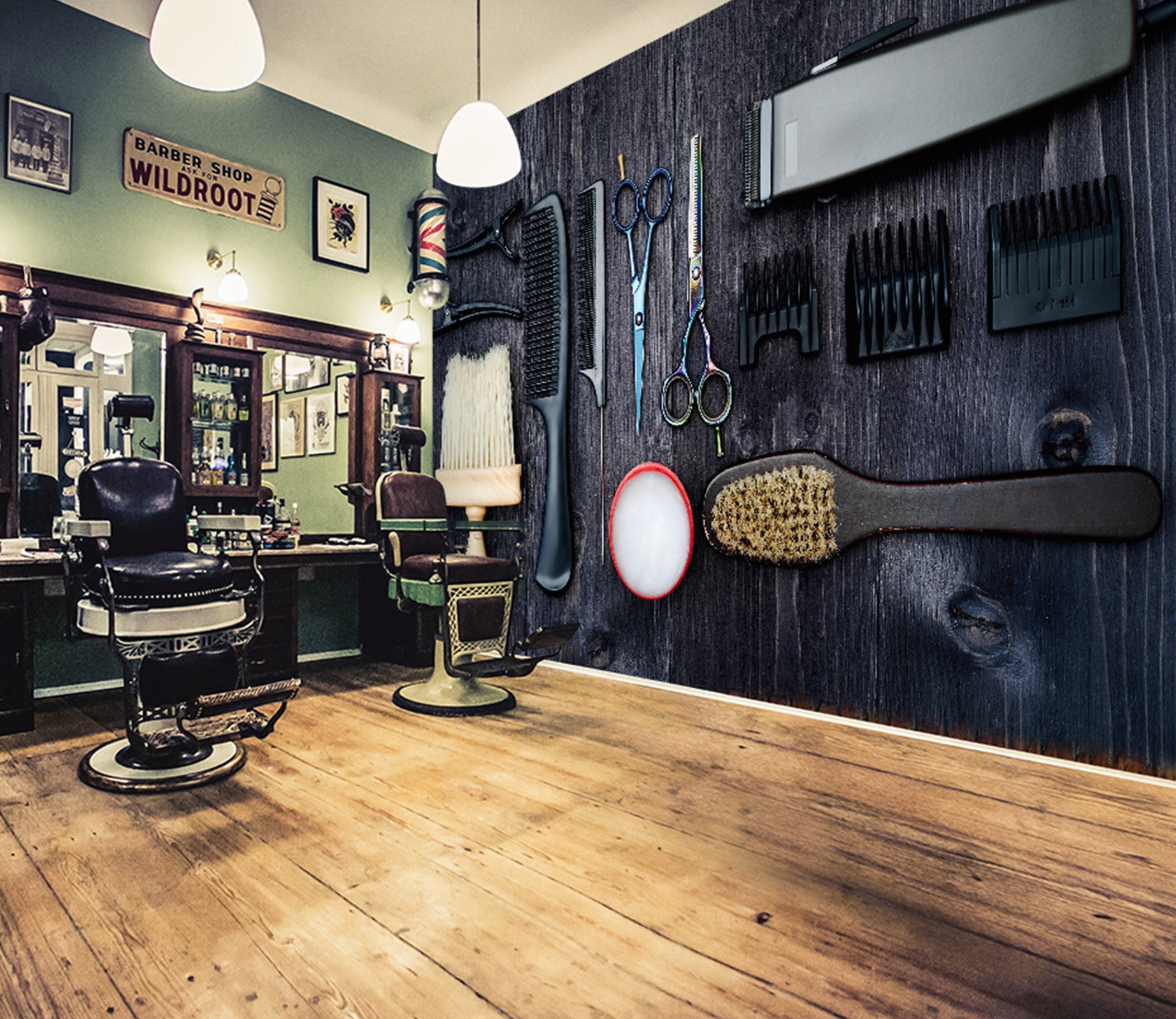 3D Scissors Comb 115155 Barber Shop Wall Murals