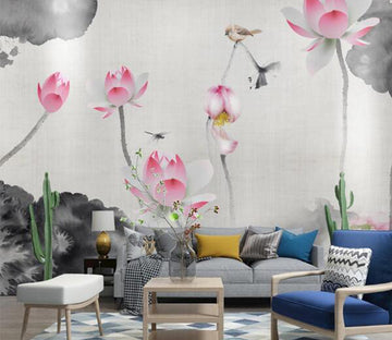 3D Lotus Dragonfly WC1806 Wall Murals