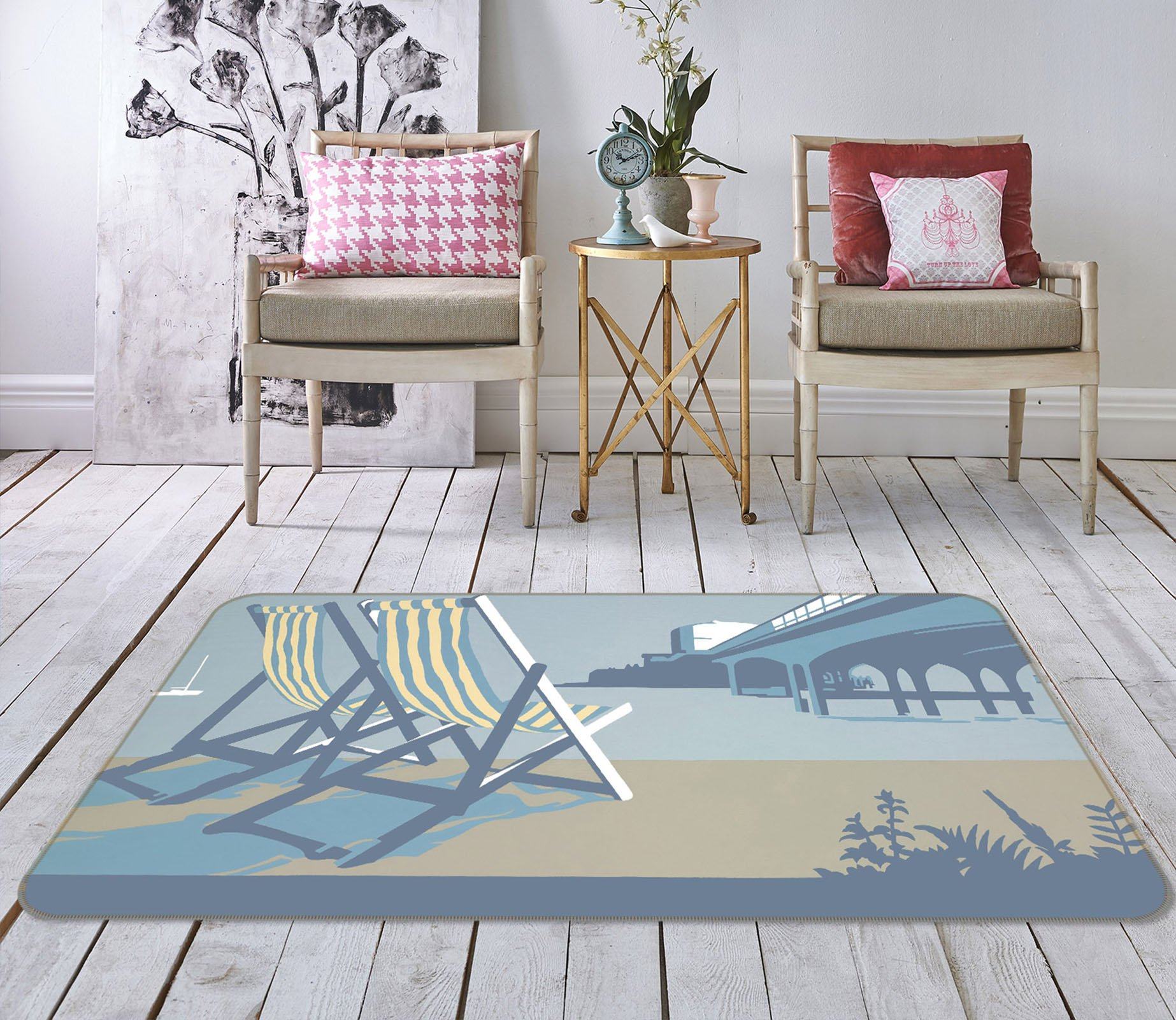 3D Bournemouth Pier And Deckchairs 1001 Steve Read Rug Non Slip Rug Mat Mat AJ Creativity Home 