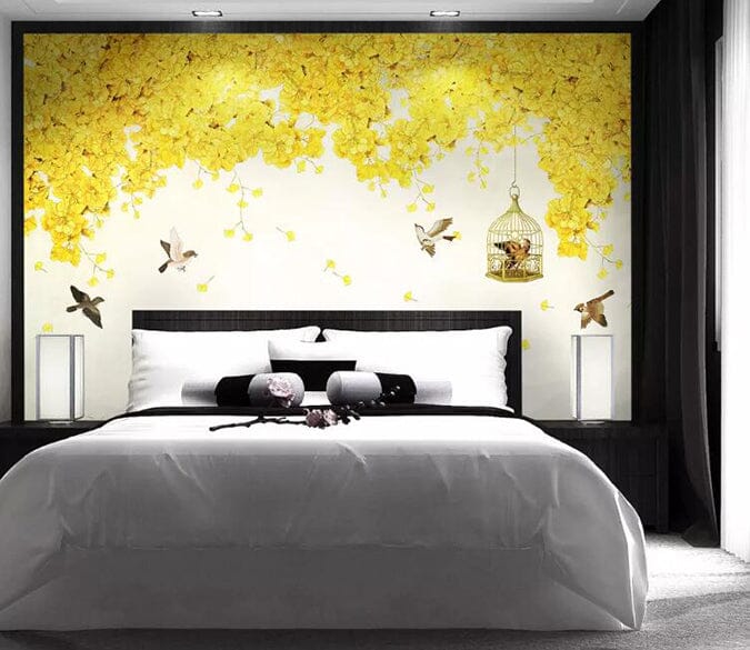 3D Golden Flowers 1503 Wall Murals Wallpaper AJ Wallpaper 2 